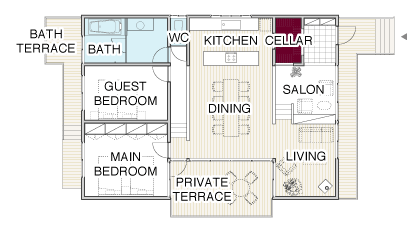 planB 2LDK＋セラー＋サロン＋テラス（プライベート、バス）